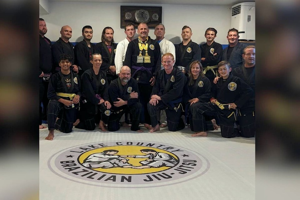 Jeff Cuthbert (middle) with all the members of Lake Country Brazilian Jiu-Jitsu. (Contributed)