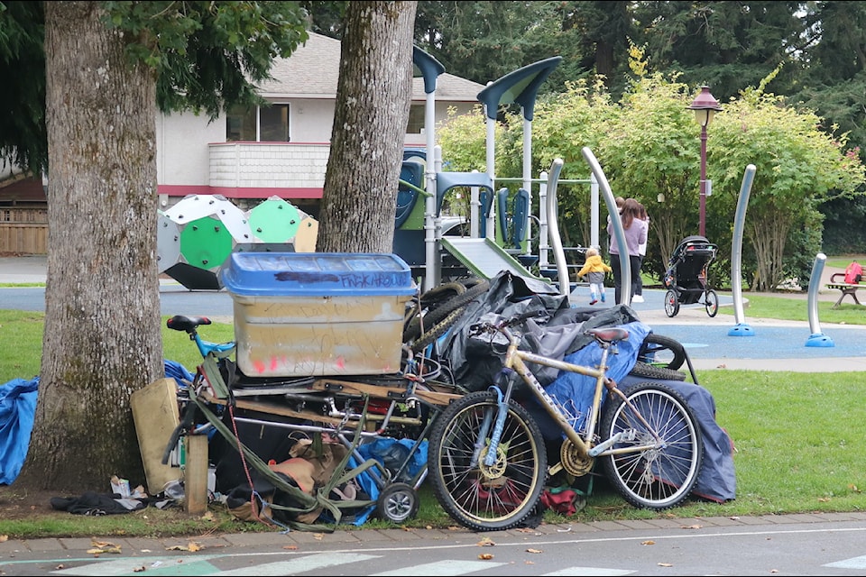 Individuals were seen sheltering in Veterans Memorial Park on Oct. 1.