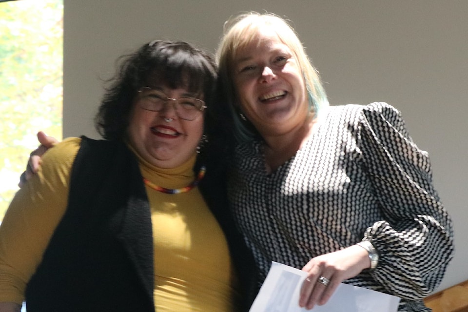 Brianna Bear from the Songhees First Nation with Kendra Gage, executive director of Hulitan Family and Community Services Society.
