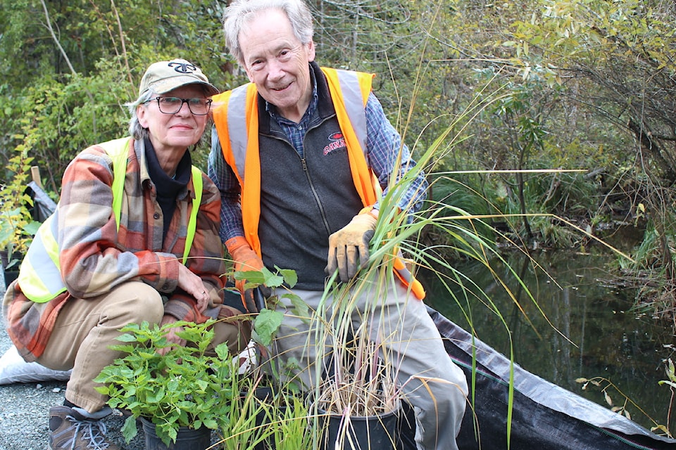 Bilston Watershed Habitat Protection Association volunteers, Kym Hill and Charles Knighton, get ready for work at Pritchard Creek.