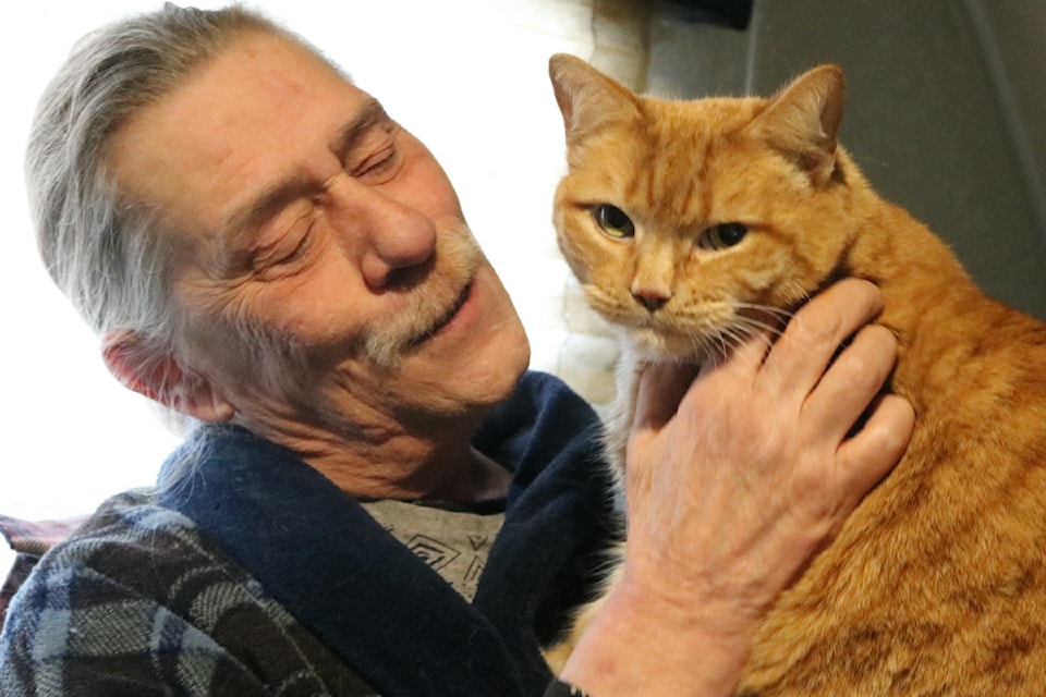 61-year-old Glenn Edgeworth and his cat Jack, have been living in a trailer on Goldstream Avenue since spring 2024.