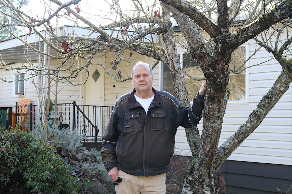 Mark Clark outside his home in Tri-Way Mobile Home Park – he has been told he has to be out by Sept. 30, 2025.