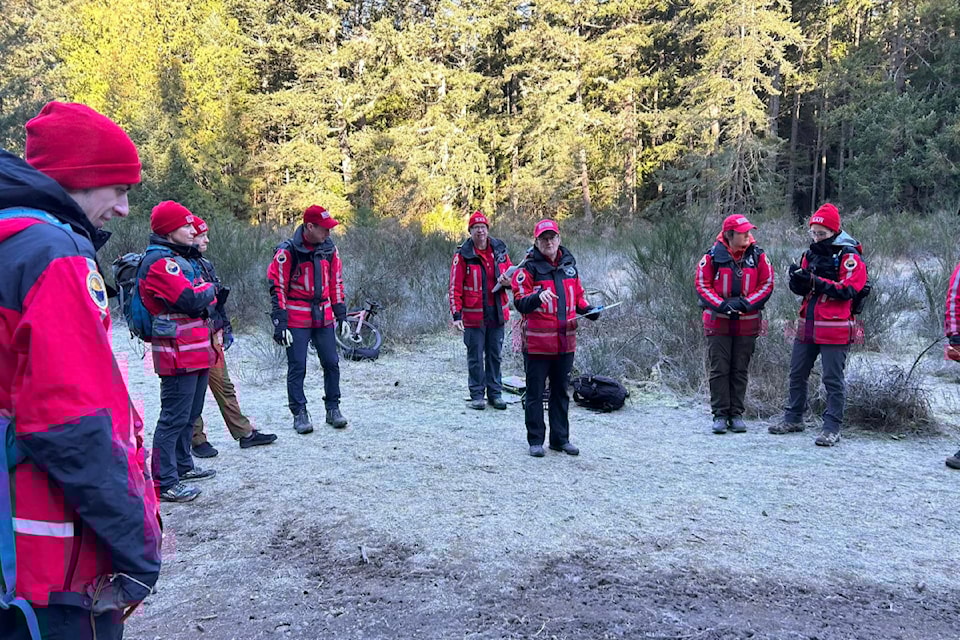 Metchosin SAR volunteers practise orienteering during a January training session.