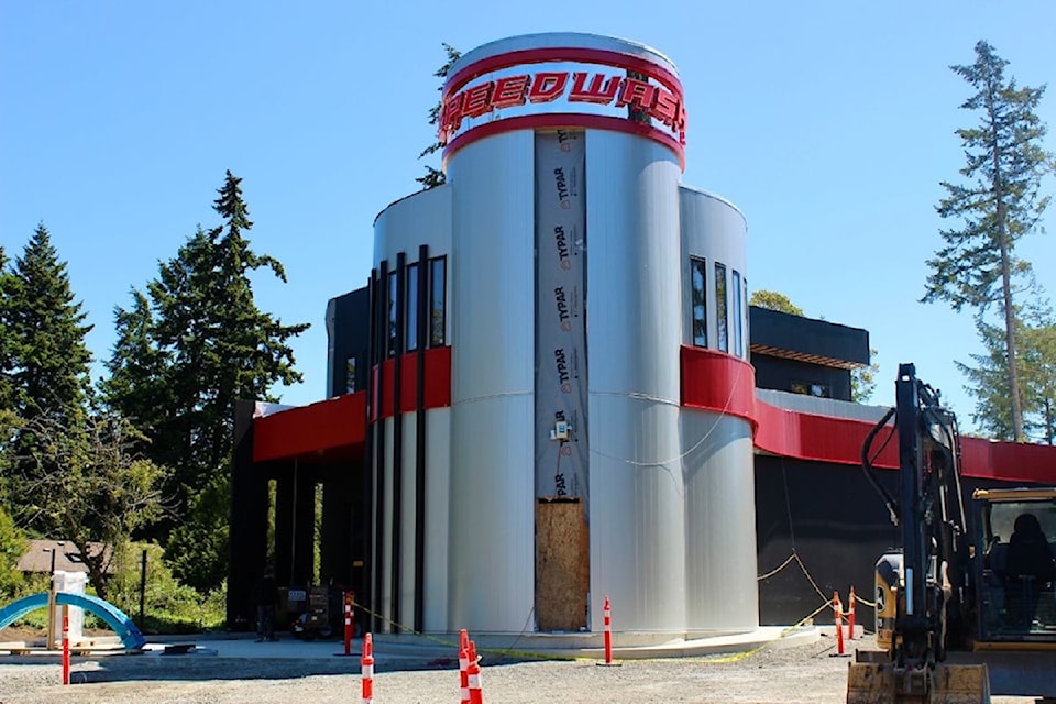 The developer of the new Colwood Speedwash site is constructing road improvements on Sooke Road near the intersection of Veterans Memorial Parkway.