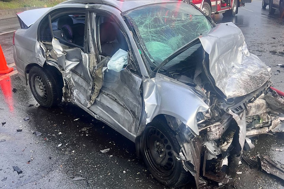Four people were injured in a four vehicle collision near the 6 Mile Rd exit on Trans Canada Hwy on March 12.