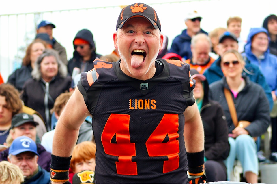 B.C. Lions super fan Crazy P keeps the crowd cheering for the home team. (Tony Trozzo / Goldstream News Gazette)