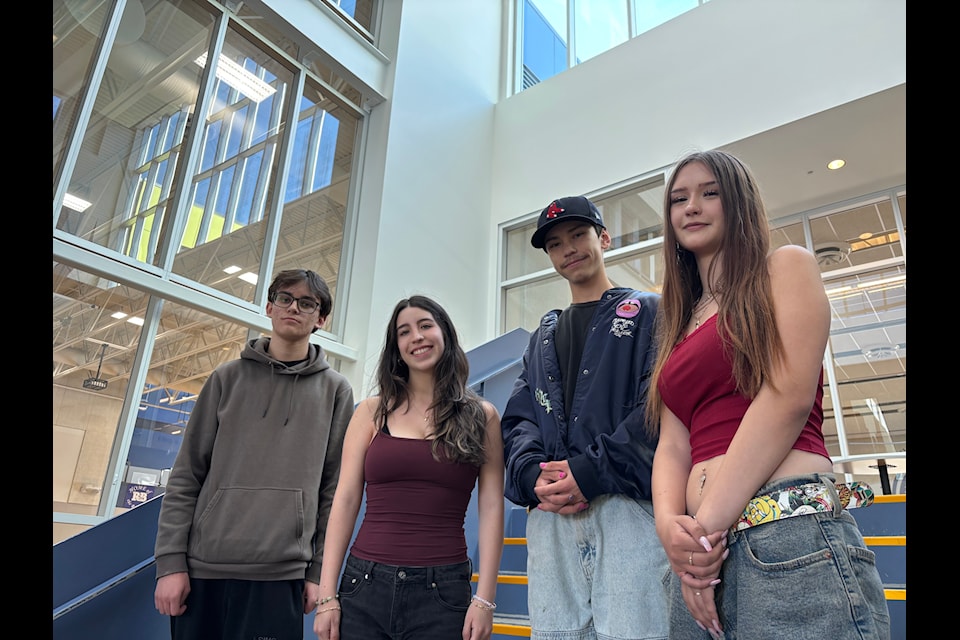 Ethan Hiebert (left), Luciana Camacho, Matthew Warren and Nina Boylan represent Royal Bay Secondary School's 2025 valedictorians.