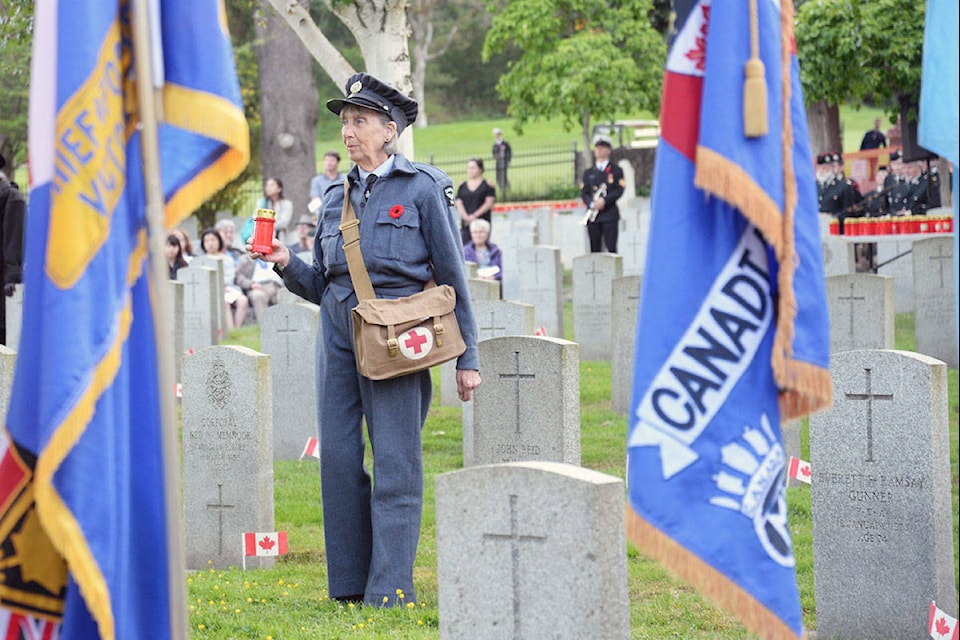 Hundreds paid tribute to Vancouver Island’s infantry regiment, the Canadian Scottish Regiment (Princess Mary’s) with a candlelight tribute at God’s Acre Veterans Cemetery in Esquimalt Thursday night. (Nina Grossman/News Staff)