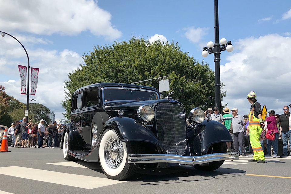 Classic cars roll off the ferry from the U.S. to kick off Deuce Days in 2019. (Black Press Media file photo)