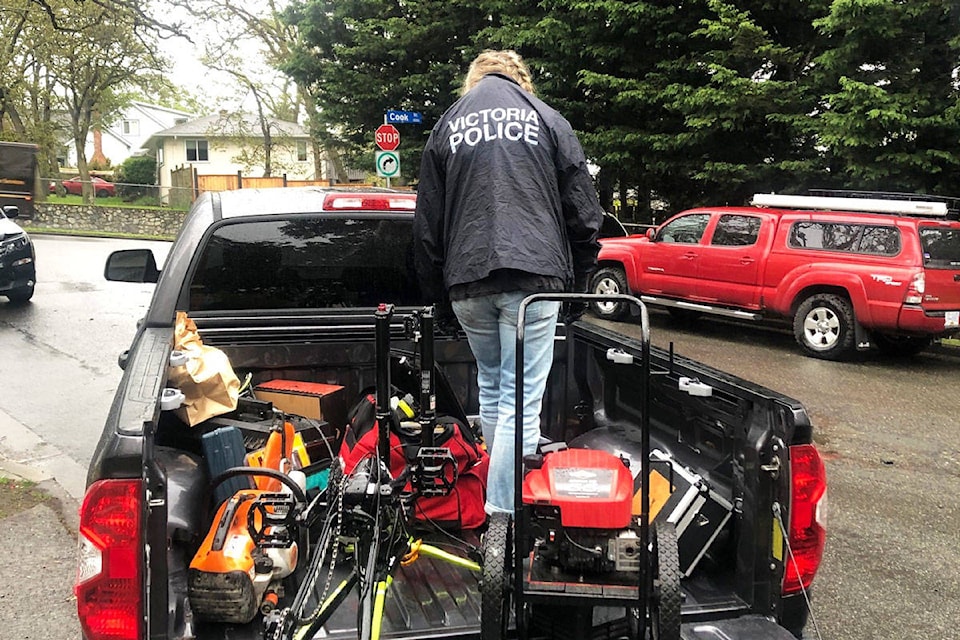 The VicPD Strike Force team arrested three people after executing a search warrant and seizing fentanyl, $40,000 cash and stolen goods from a Victoria home. (Photo courtesy VicPD)