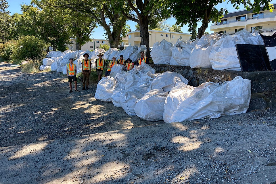 Oak Bay Sea Rescue volunteers helped remove 85 more bags from Mary Tod Island/Kohweechela, this time containing Himalayan blackberry, ivy and daphne. (Wylie Thomas photo)