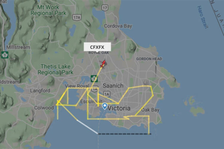 Flight information for the helicopter cruising Greater Victoria on Monday, Oct. 18. (FlightRadar24.com)