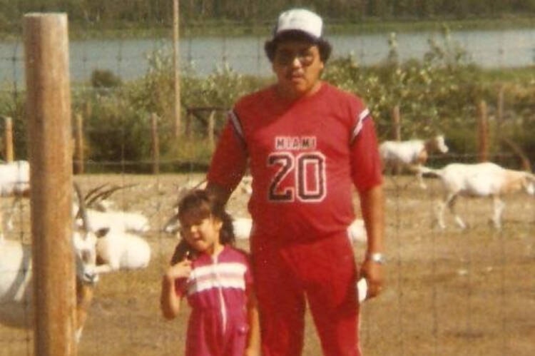 A young Tina Savea, now of North Saanich, with her late father Elton Keshane in Saskatchewan. (Courtesy Tina Savea)