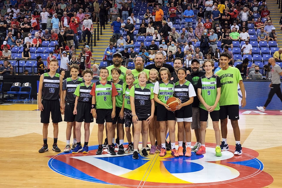 Players from Westshore Basketball got to play on the court during halftime of the Canada versus Argentina game on Aug. 25, which took place at Save-on-Foods Memorial Centre in Victoria. (Courtesy of Brad Lidstone)