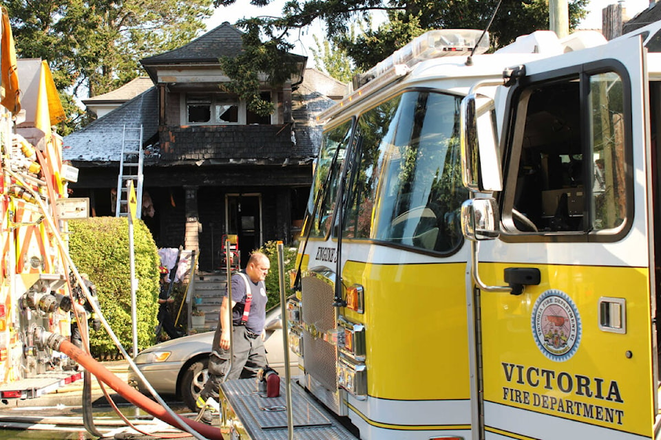 Victoria Fire Department on scene of a Sept. 1 house fire on Princess Avenue. (Jake Romphf/News Staff)