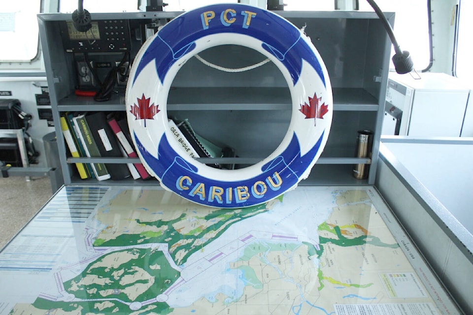 A life preserver sits on the bridge of the Royal Canadian Navy’s ORCA class patrol vessel Caribou. (Austin Westphal/News Staff)