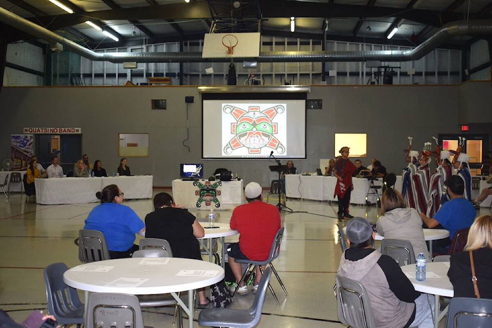 Quatsino First Nation’s community hall was full on Tuesday evening as BHP made a public apology to the nation regarding the Island Copper Mine’s operations. (Tyson Whitney - North Island Gazette)