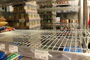 Bare shelves in Rainbow Kitchen's pantry. (Jake Romphf/ News Staff)