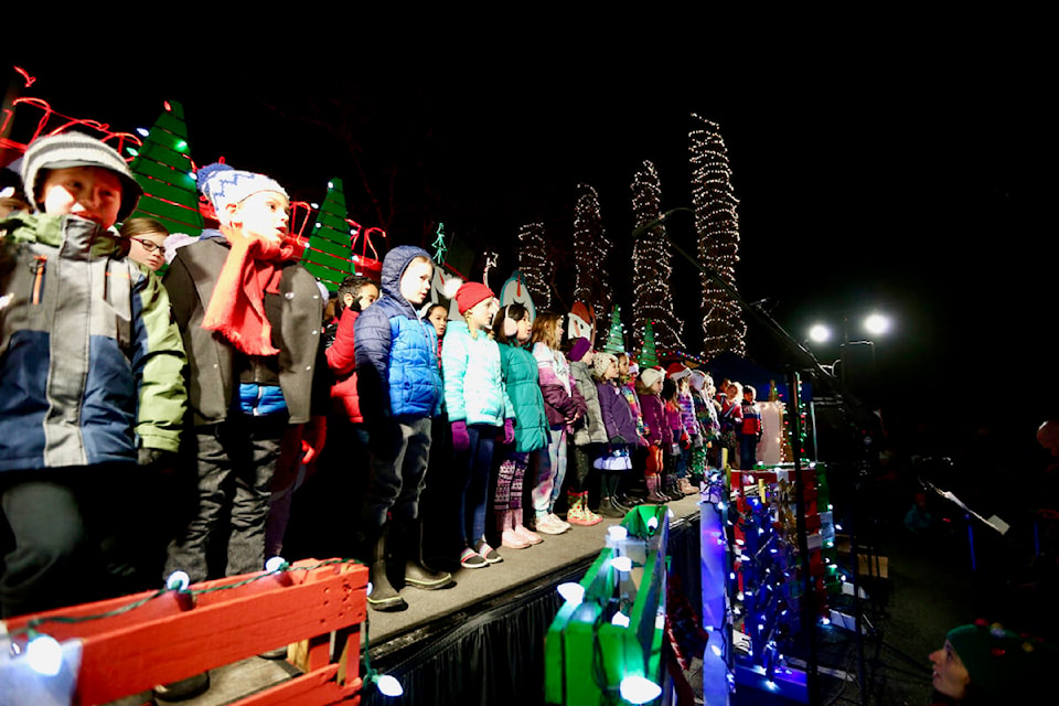 The Sangster Elementary School choir performs Wednesday (Dec. 8) night during the annual Colwood Christmas Light Up held outside city hall. (Justin Samanski-Langille/News Staff)