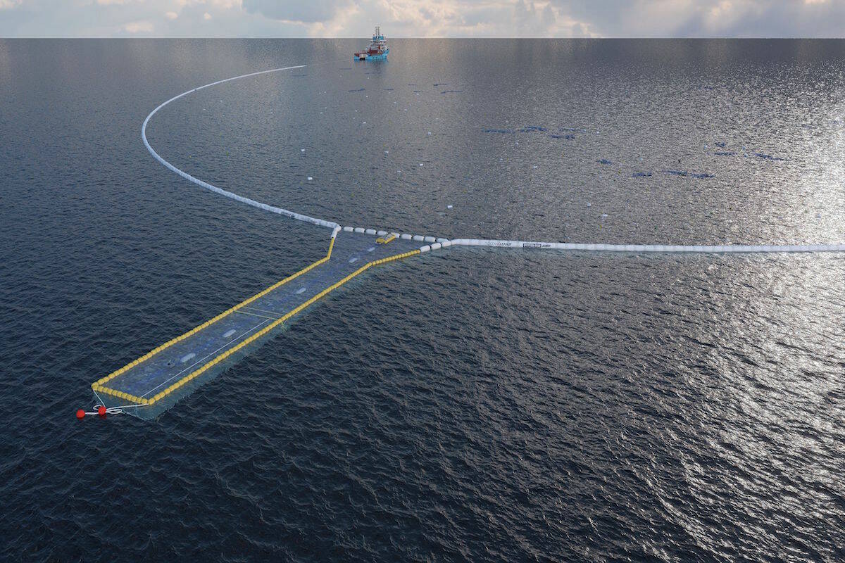 The Ocean Cleanup projects System 002 plastic-collecting technology thats been removing waste from the Great Pacific Garbage Patch in recent years. (Photo courtesy of the Ocean Cleanup/ Twitter)
