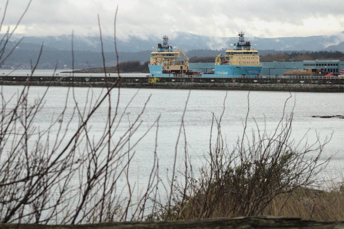 The Ocean Cleanup is once again docked at Ogden Point in Victoria before its next plastic-collecting voyage to te Great Pacific Garbage Patch. (Jake Romphf/News Staff)