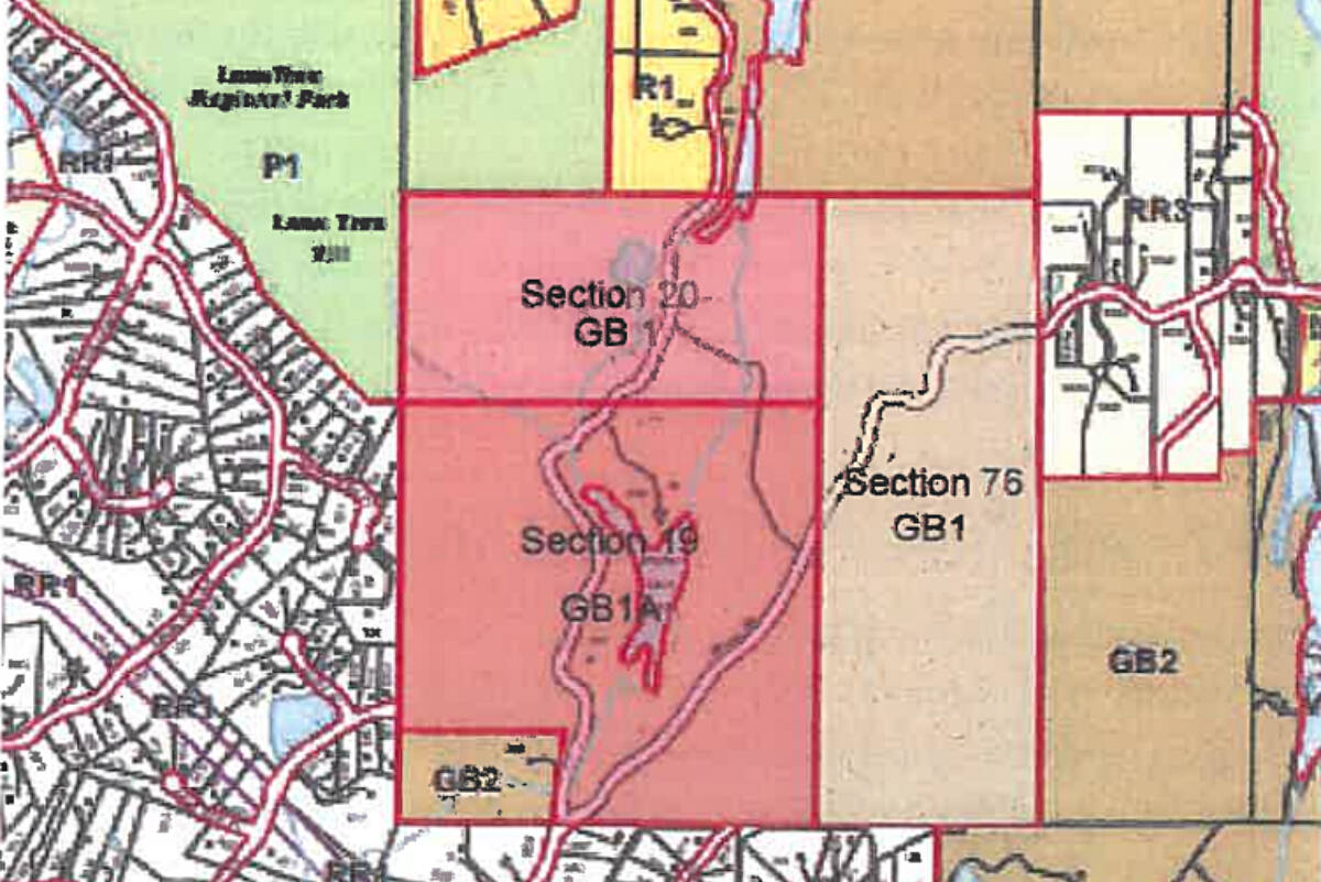 The McMinn familys owned lands are shown in a map included in a District of Highlands staff report. The area totals roughly 342 acres. (Courtesy of District of Highlands)