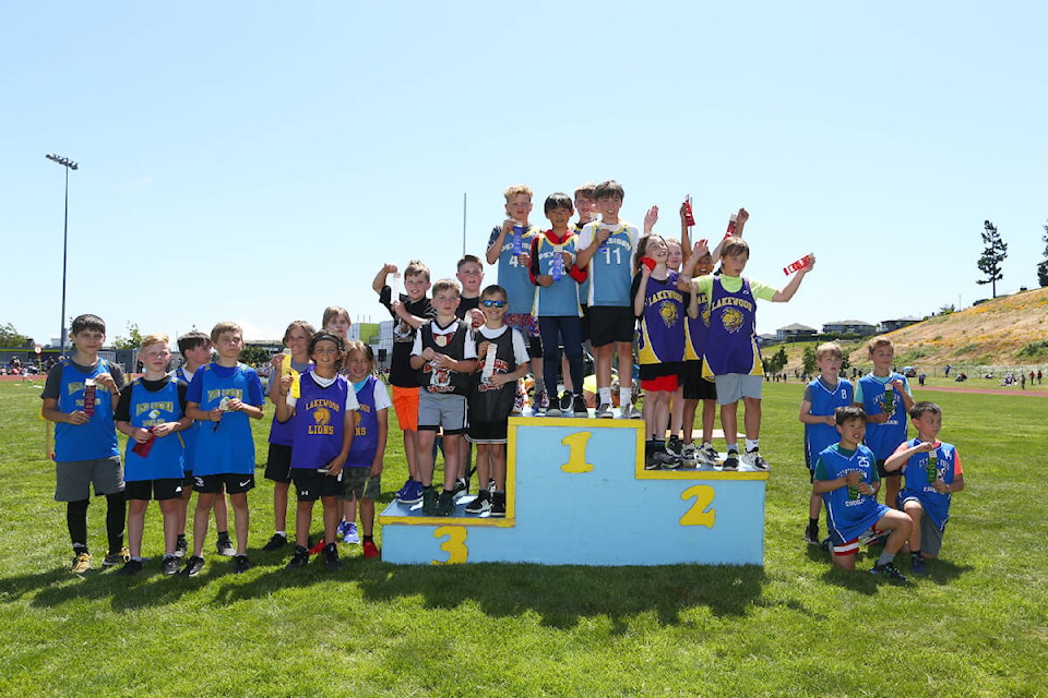 Hundreds of elementary school students from across SD62 sprinted, ran, and jogged around the track at Royal Bay Secondary School in Colwood Friday, June 2, for the annual track meet. (Justin Samanski-Langille/News Staff)