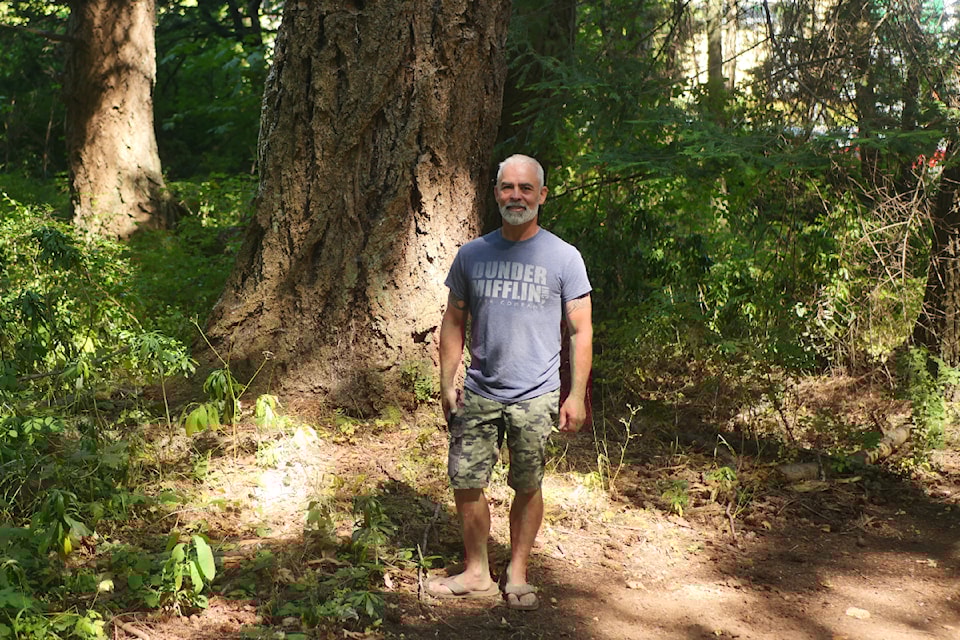 Paul Lewis at the Juan de Fuca Library, where 13 sculptures can be seen. 