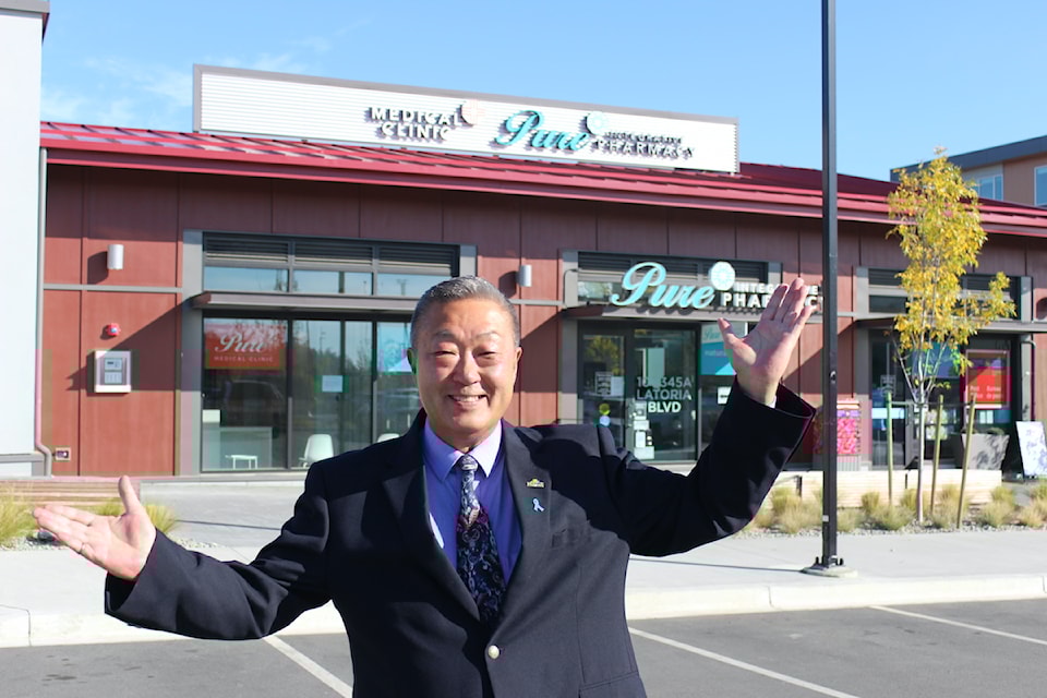 Mayor Doug Kobayashi outside the home for the Colwood Clinic on Latoria Boulevard, opening in early 2025.