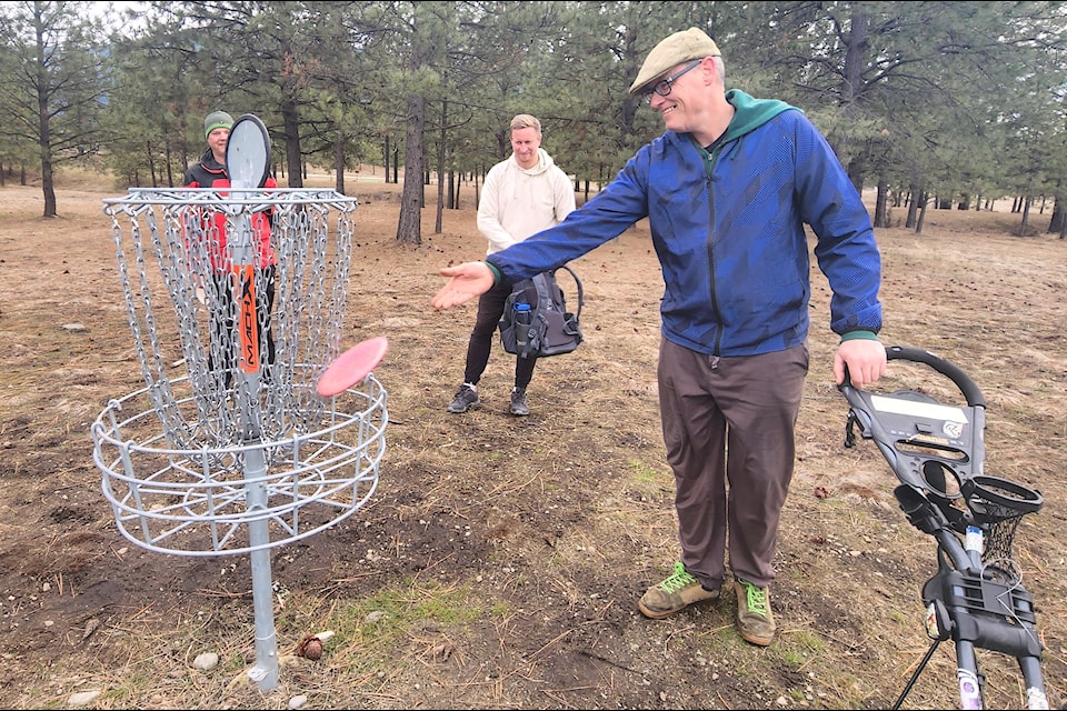 The Disc Golf course in the west end of Grand Forks is once again becoming a lively spot for enthusiasts of the sport as temperatures warm up, for both human and animal players. The pet-friendly grounds saw the "foursome" of Ross Brown, with his caddy Ylevol (lovely spelled backwards), David Bennet and Jared Downer tossing discs into the baskets on Saturday. Brown said Ylevol is always up for a disc golf game, as it means a chance to get out and meet fellow furry caddies on the course. The Disc Golf course is free and open to all members of the public, but bring your own discs.