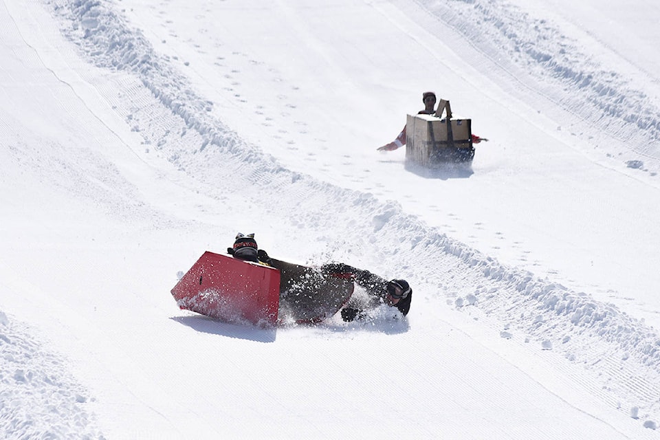 There were some epic wipe-outs during the cardboard sled races.