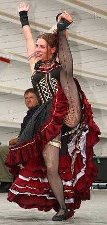 The Crazy Legs Melanie Shenstone puts up her petticoat skirt on stage. Photo courtesy of Melanie Shenstone