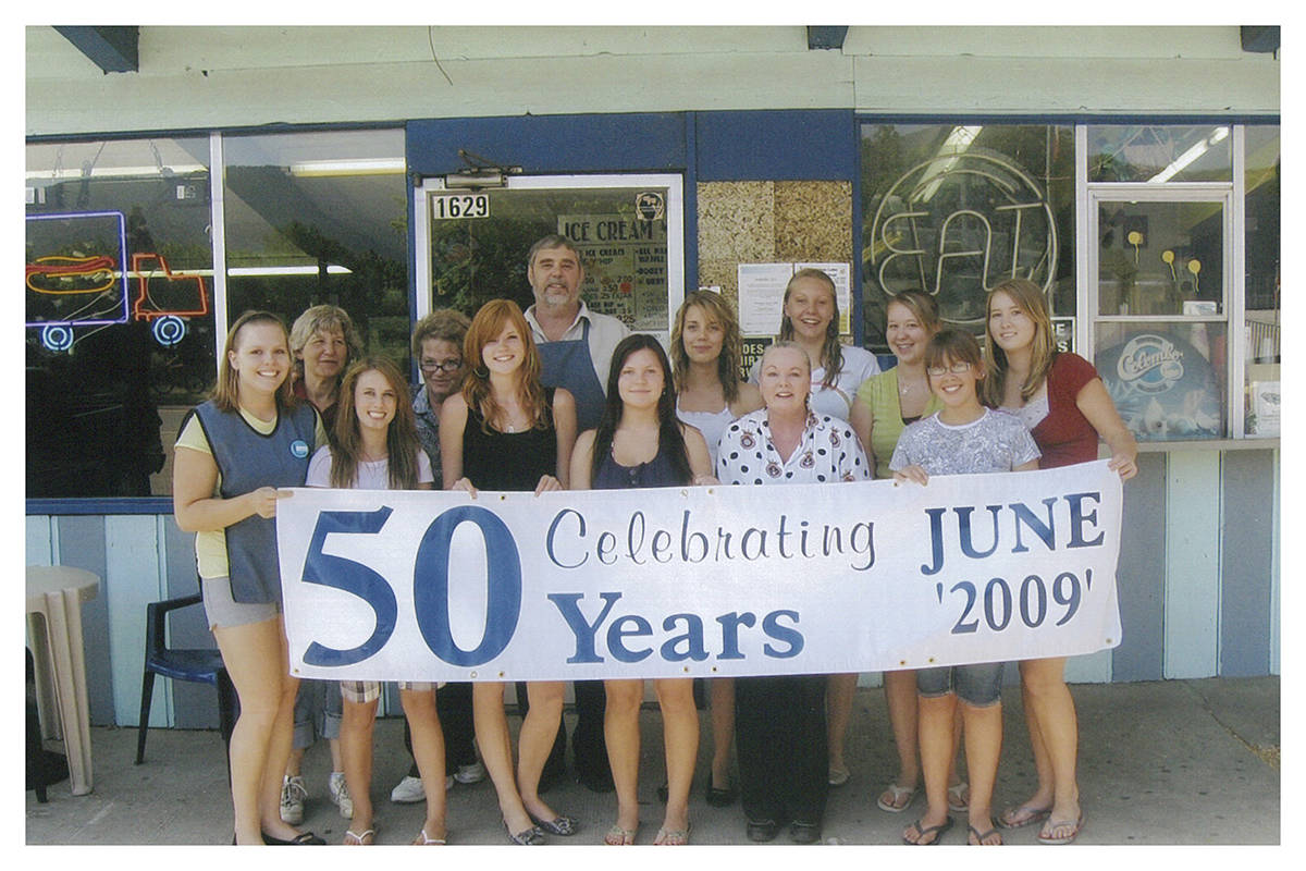 The Tastie Treat celebrated its 50th anniversary in Grand Forks in June 2009. The restaurant first opened as a Tastee Freez franchise in June 1959. Owner Gary Kimmel is pictured back row, centre. Photo courtesy of Evelyn Kimmel (née Holoboff)
