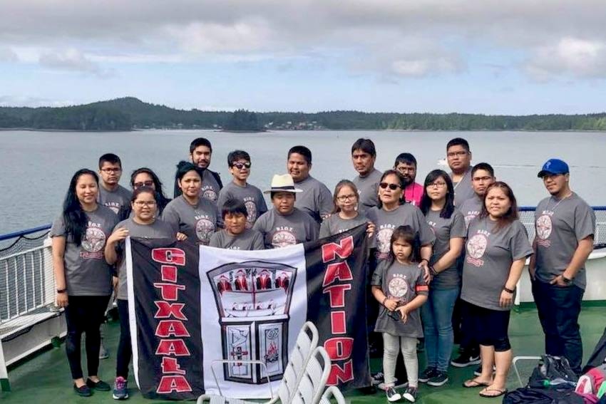 The Kitkatla RIOT runners ferry over to the Totem to Totem. (Sally Betsy-Lynn Davis/Facebook)