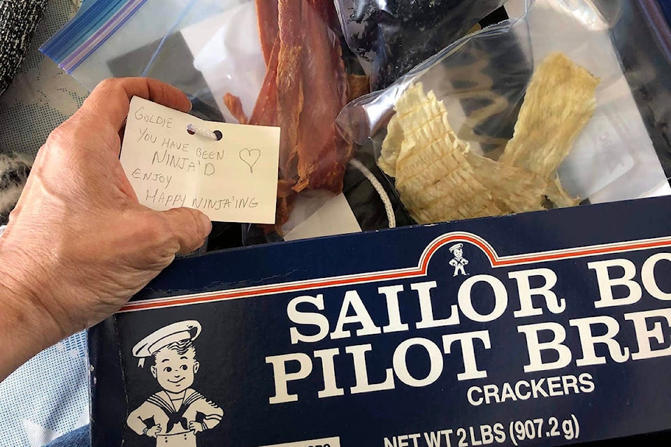 On Sunday, May 17, 2020, Goldie Swanson posted in the Haida Gwaii - Care Ninjas Facebook group that she had come home to find a surprise package of dried fish and seaweed. (Goldie Swanson/Haida Gwaii - Care Ninjas photo)