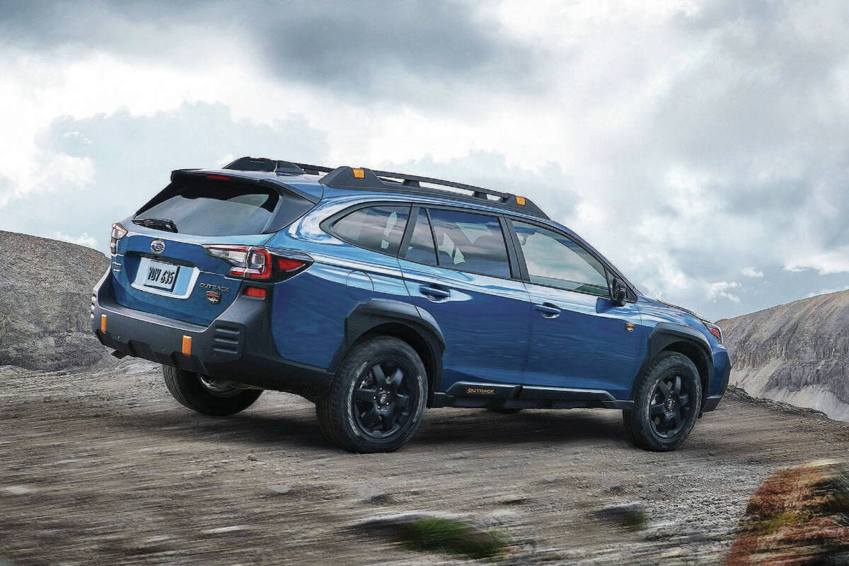The biggest tells that this is an Outback Wilderness edition, aside from the badges, are the black wheels with white-letter tires, and the interestingly shaped black fender cladding. PHOTO: SUBARU