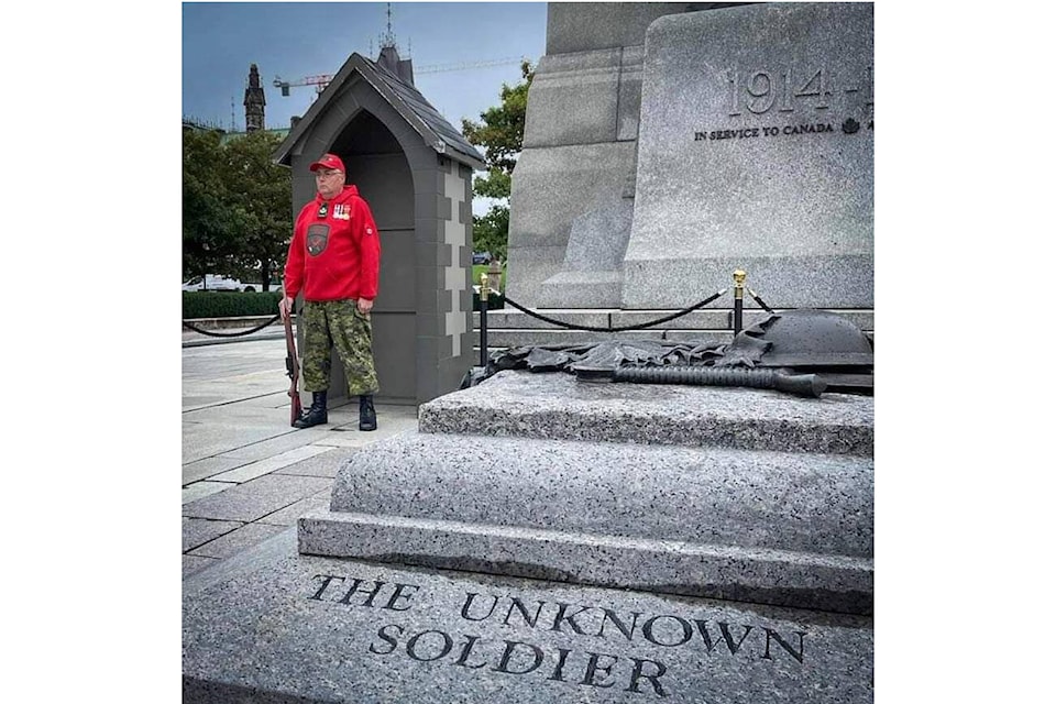 Steve Pederson stands guard at the Tomb of the Unknown Soldier in Confederation Square, in Ottawa. Pederson recently completed his seven-week sentry duty. Photo supplied