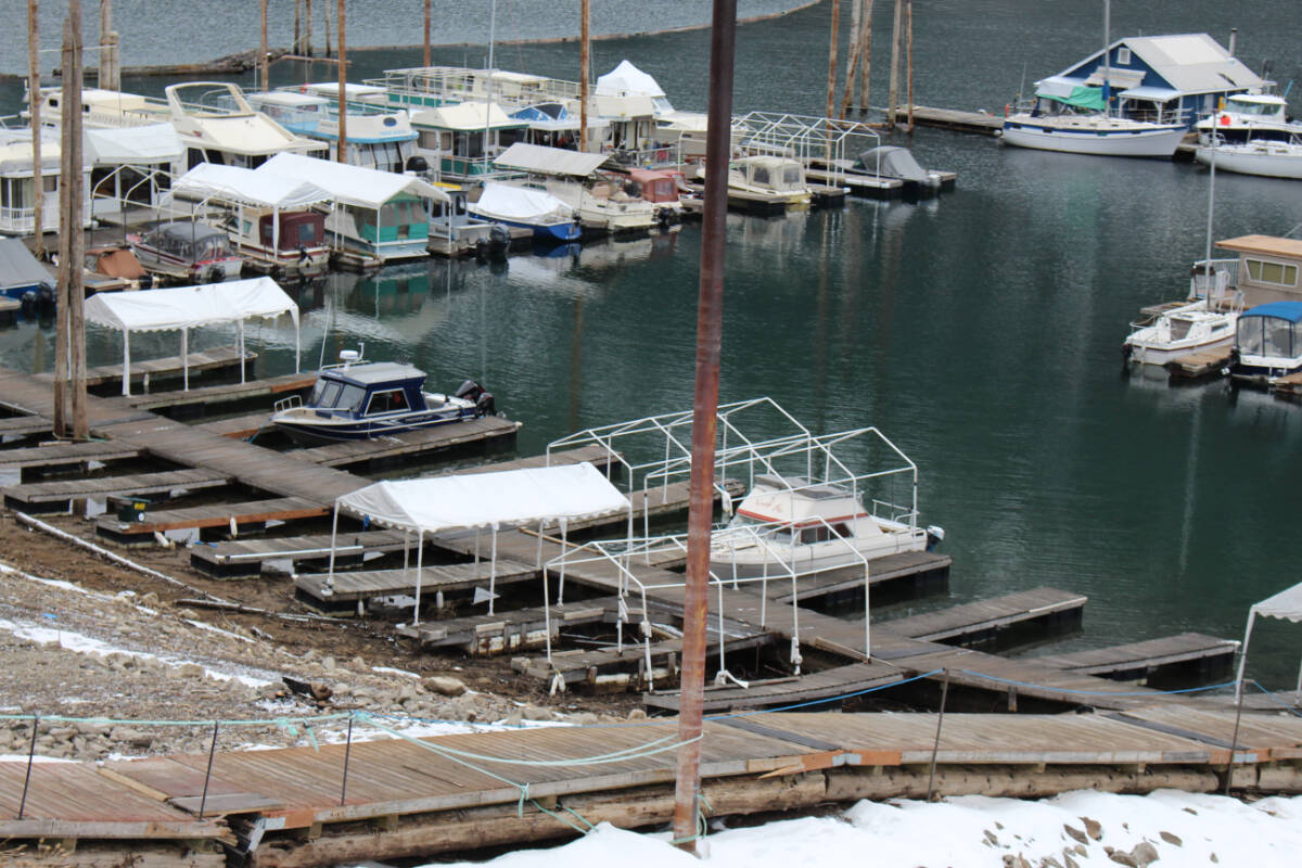 Rows of docks are out of the water at Scotties Marina. Photos: Betsy Kline