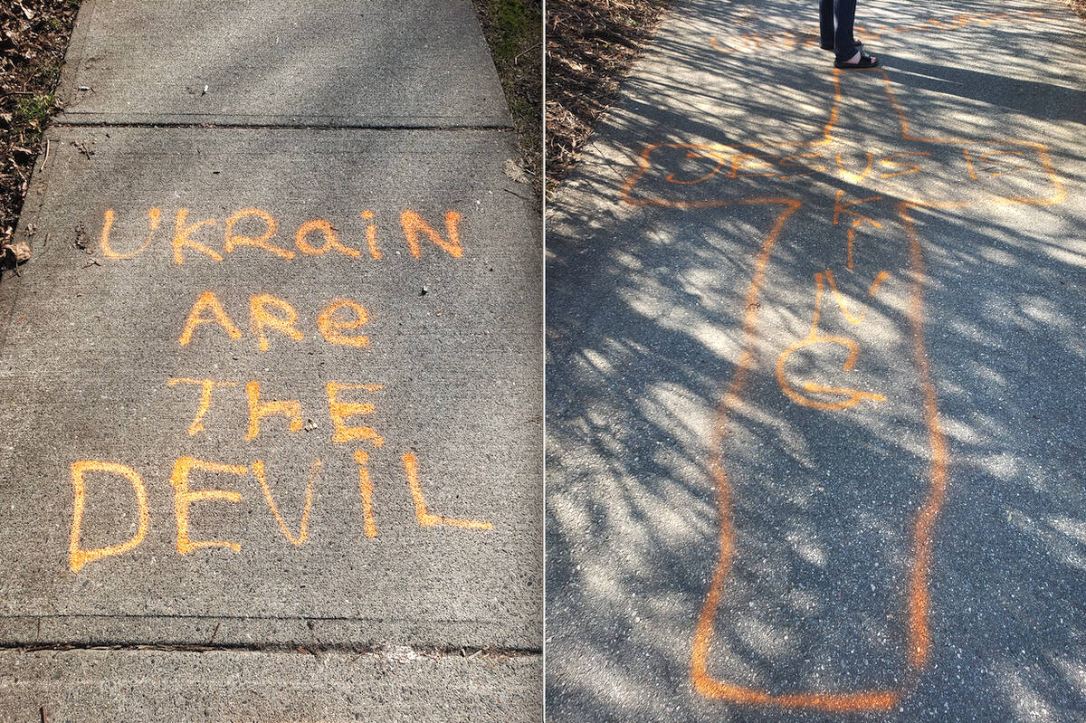 More anti-Ukraine graffiti spray painted at B.C. townhouse