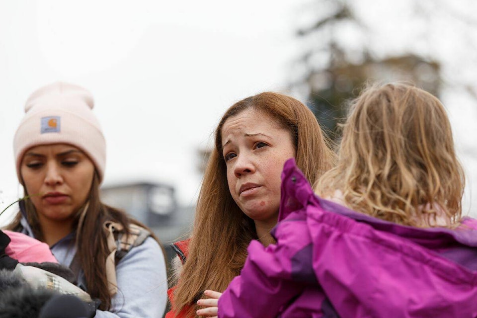 Holly Indridson speaking to the media at the celebration of life on Thursday, April 20, 2023 for her son Ethan Bespflug. Bespflug was stabbed to death on a Surrey bus on April 17, 2023. (Photo: Anna Burns)