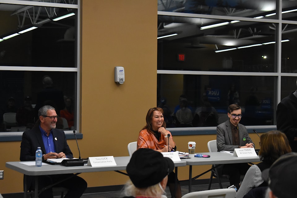 From left to right: Tony Luck (Conservative), Francyne Joe (NDP), and Jonah Timms (Green).