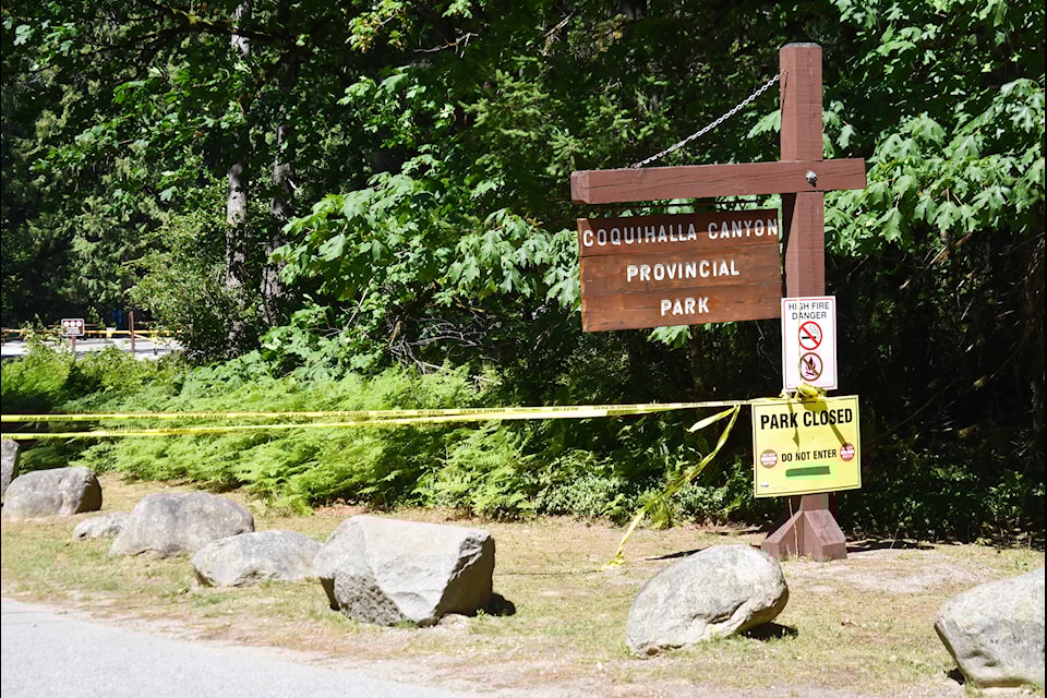 The Coquihalla Canyon Provincial Park is closed as first responders plan to search for the body of a 19-year-old man who died after falling into the Coquihalla River on July 26.