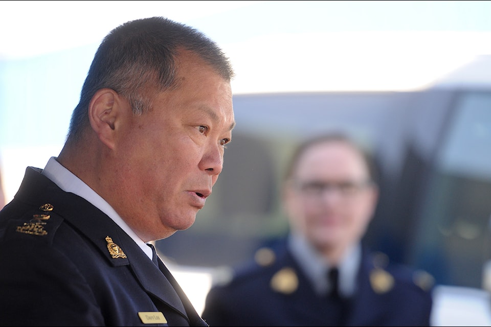 Supt. Davy Lee speaking during a press conference in Chilliwack on Wednesday, April 17, 2024. (Jenna Hauck/ Chilliwack Progress)
