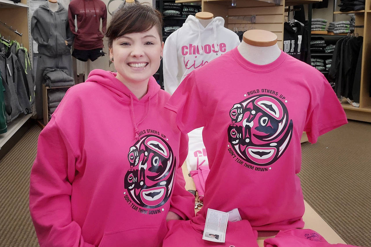 Indigenous touch to Pink Shirt Day design by University of the Fraser Valley student Hope Standard