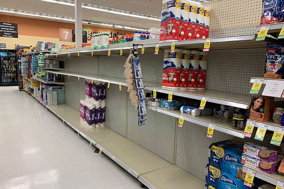 Shelves are starting to thin at the Hope Save-on Foods, where even paper towel is being snapped up. (Jessica Peters/ Hope Standard)