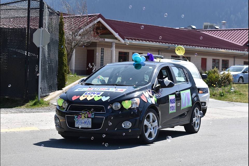 Dozens of vehicles joined the Coquihalla Elementary School parade around Hope to say hello to students who are home amid COVID-19. Emelie Peacock/Hope Standard
