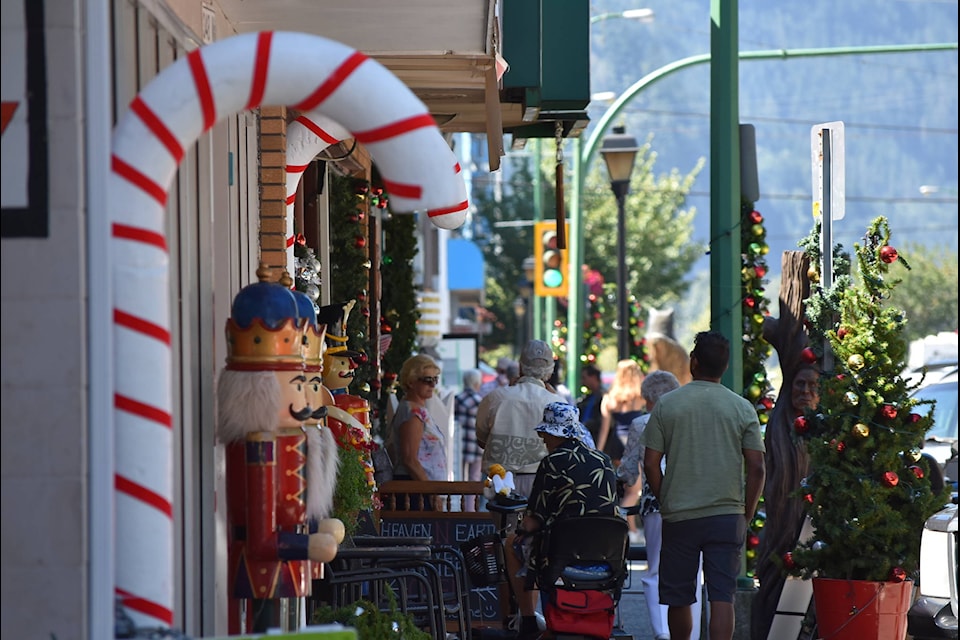 Wallace Street was decked out in Christmas decor on July 29, as a film crew was wrapping up their last days of shooting in and around downtown Hope. (Emelie Peacock/Hope Standard)