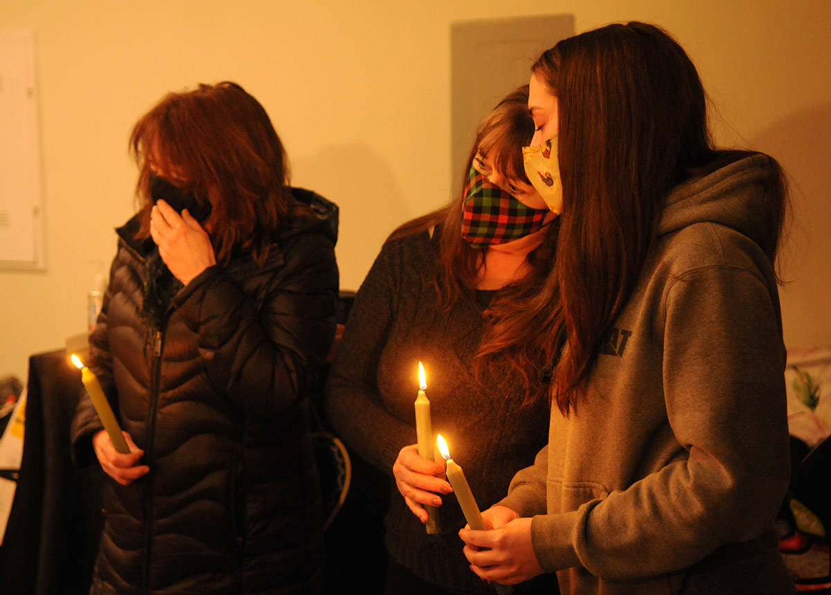 Family and friends gather for a small candlelight vigil for missing Chilliwack mom, Shaelene Bell, on Saturday, Feb. 27, 2021. (Jenna Hauck/ Chilliwack Progress)