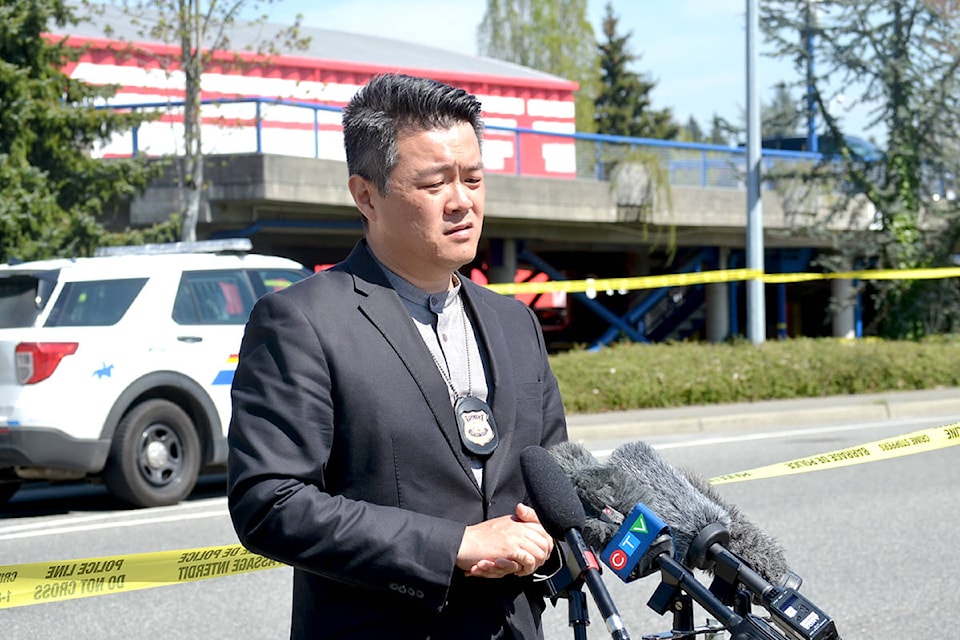 Integrated Homicide Investigation Team Sgt. Frank Jang said outside of Langley Sportsplex at 91a Ave and 200 Street. (Ryan Uytdewilligen/The Star)