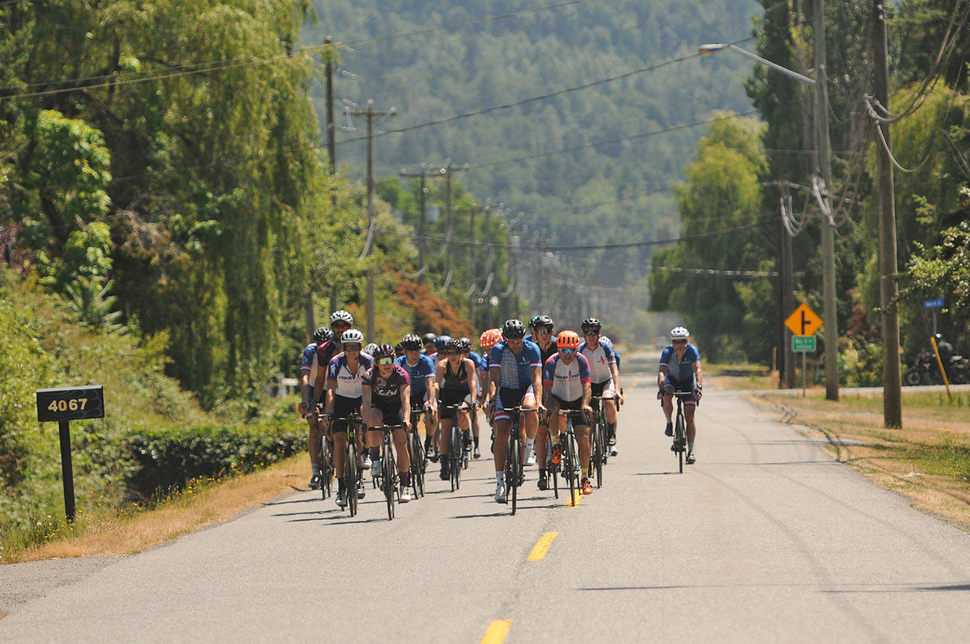 The Fraser Valley Try Like Terry team rides down Boundary Road during the Ride of Hope on Saturday, July 3, 2021. (Jenna Hauck/ Chilliwack Progress)